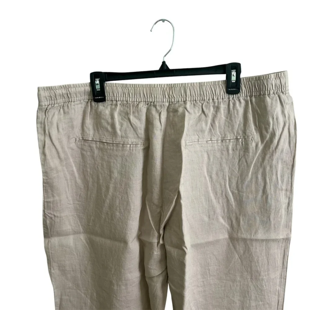 Mango MNG NWT 100% Linen Straight Pants Summer Elastic Waist Drawstring Size 1XL
